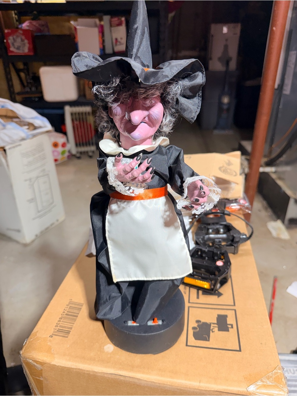 Vintage 1990s Animated Halloween Witch Motion Light Up Sound Battery Operated